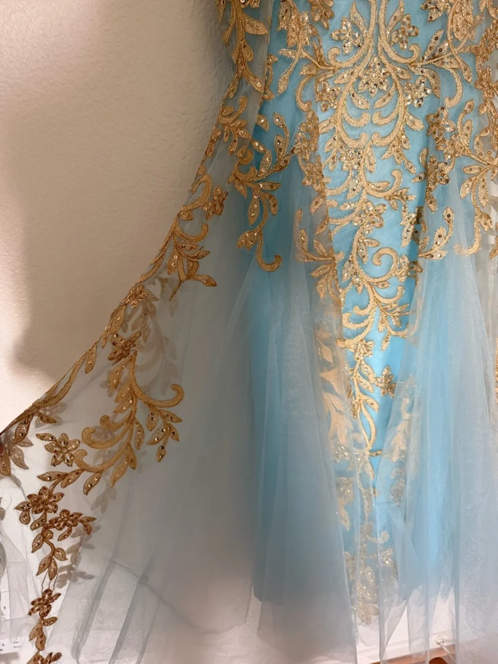 Windsor Blue and Gold Embroidered Tulle Gown - Picture 5 of 6